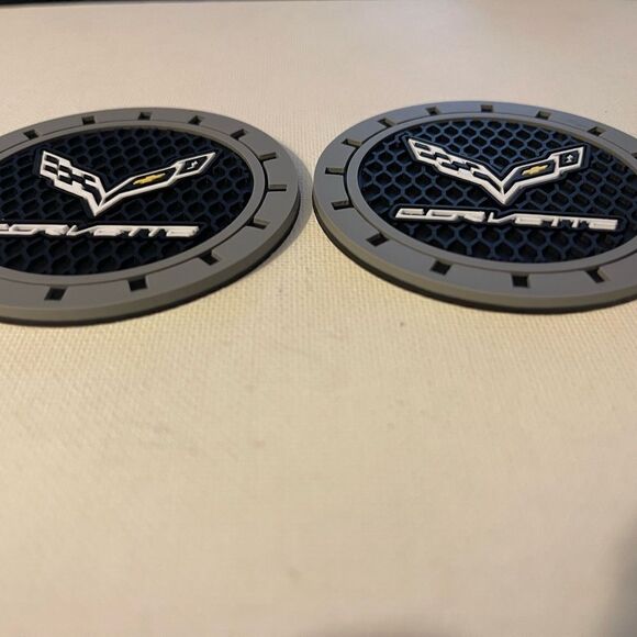Corvette car cup Coasters in black and gray with logo Set of 2 NWT - Picture 3 of 4